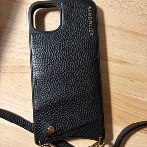 Bandolier Black Leather Phone Case with Gold Accents